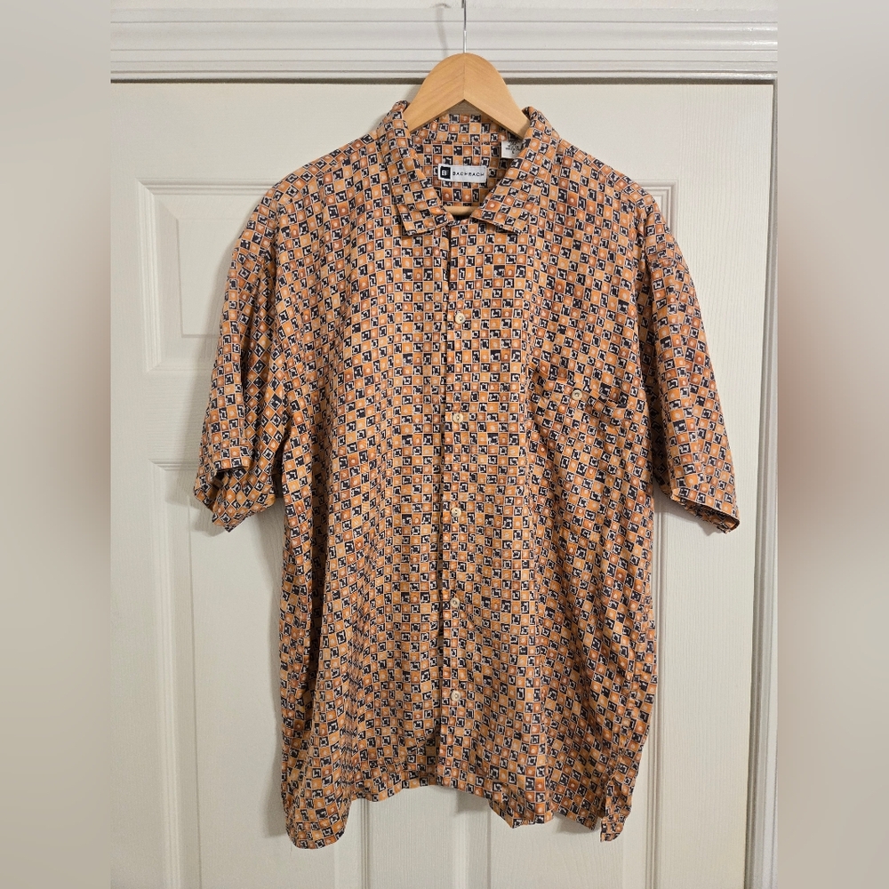 Bachrach Button Front Shirt Orange Silk Size Large